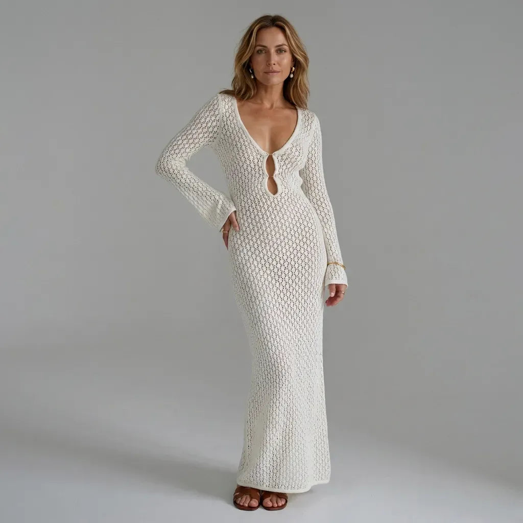 Crochet Dress with Cut Out Detail White 4