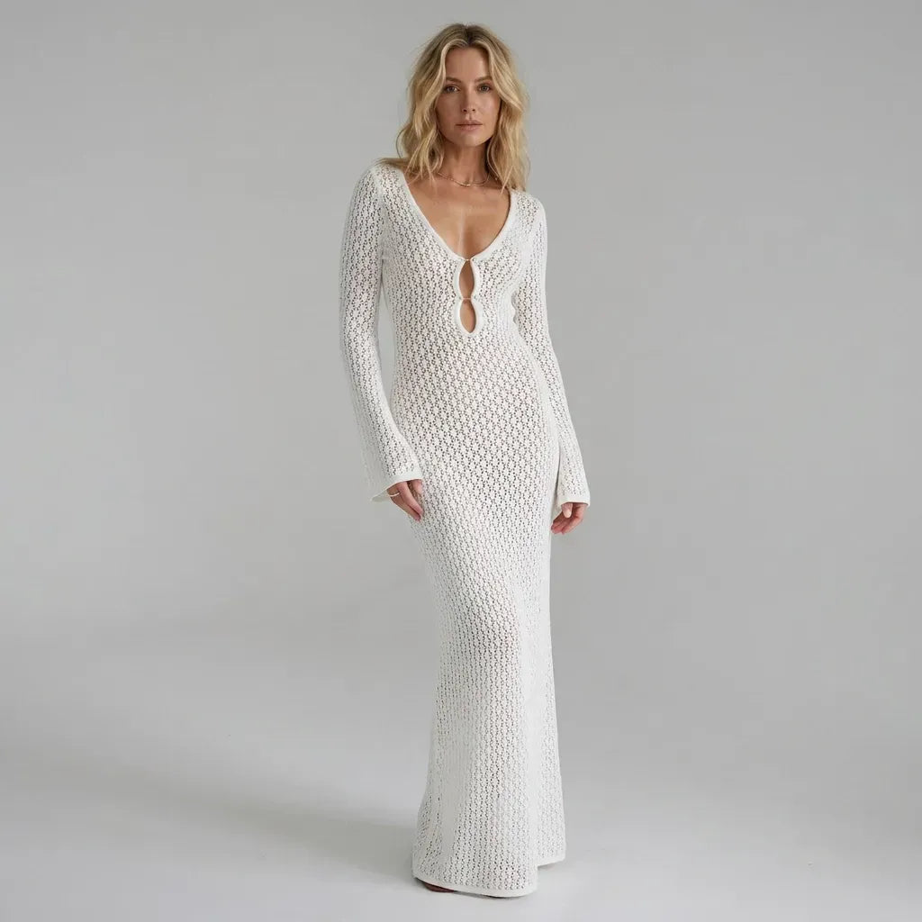 Crochet Dress with Cut Out Detail White 5