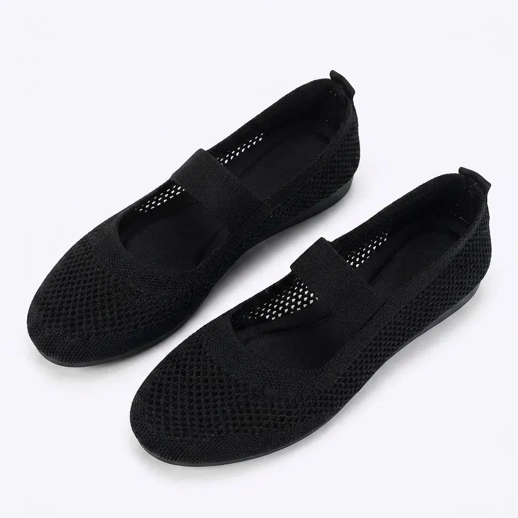 Sheer Mesh Ballet Flats with Mary Jane Strap Black 1
