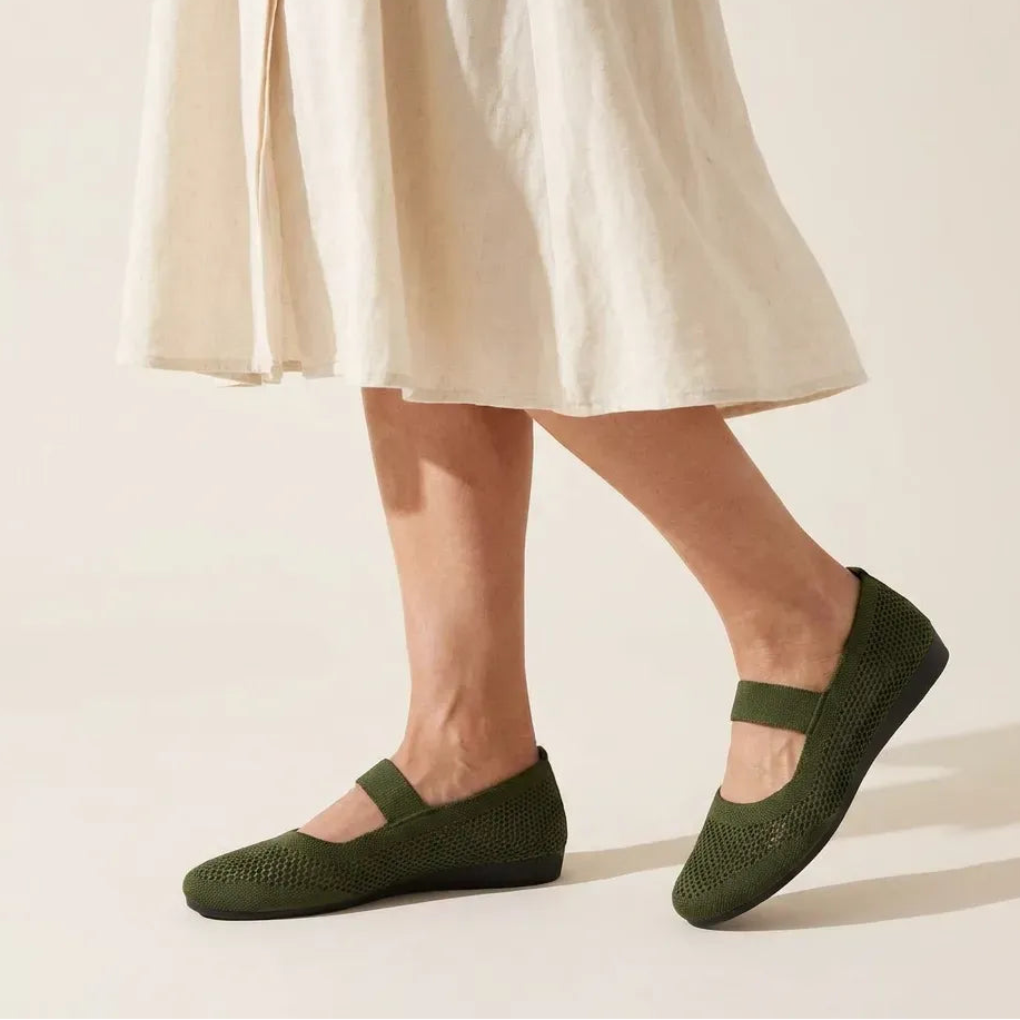 Sheer Mesh Ballet Flats with Mary Jane Strap Green 2