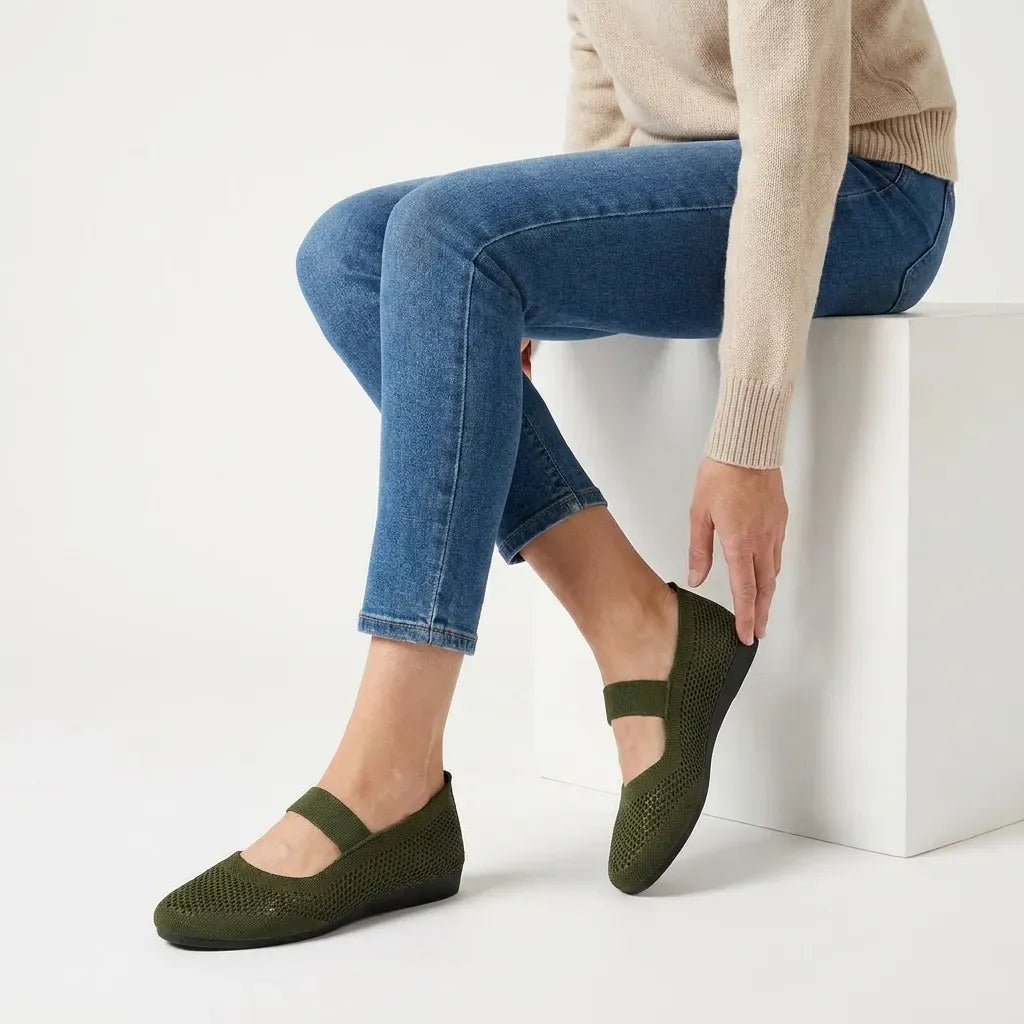 Sheer Mesh Ballet Flats with Mary Jane Strap Green 5