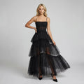 Sheer Mesh Corset Maxi Dress with Tiered Skirt Black 4