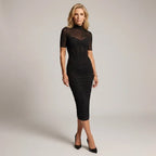Sheer Mesh Ruched Bodycon Maxi Dress Black 3