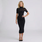 Sheer Mesh Ruched Bodycon Maxi Dress Black 4
