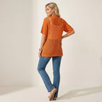 Short Sleeve Crochet Cardigan with Open Front Trim Orange 8