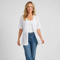 Short Sleeve Crochet Cardigan with Open Front Trim White 9