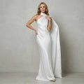 Silky Draped One Shoulder Satin Maxi Dress White 5