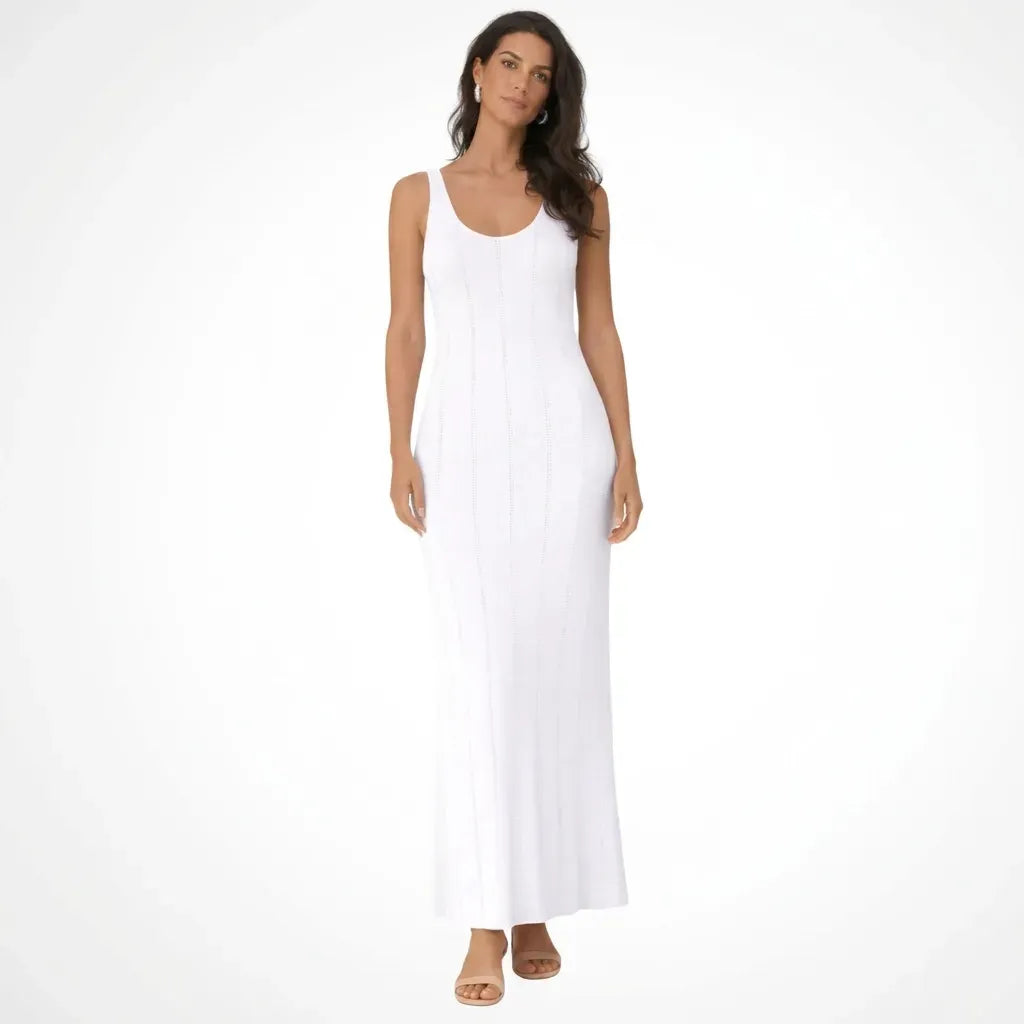 Sleeveless Bodycon Wedding Guest Dress Knit White 6