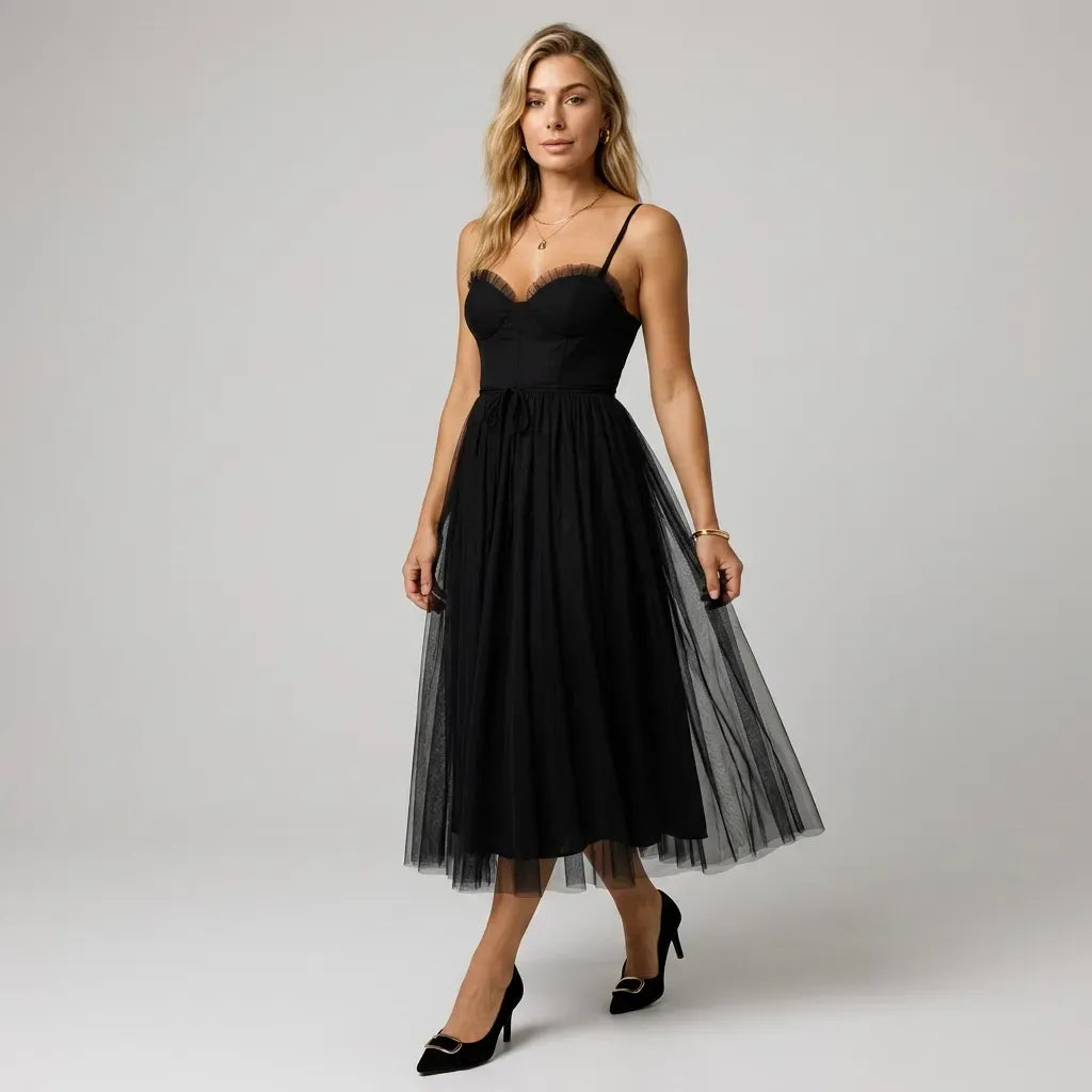 Sleeveless Chiffon Dress Cocktail Midi Black 5