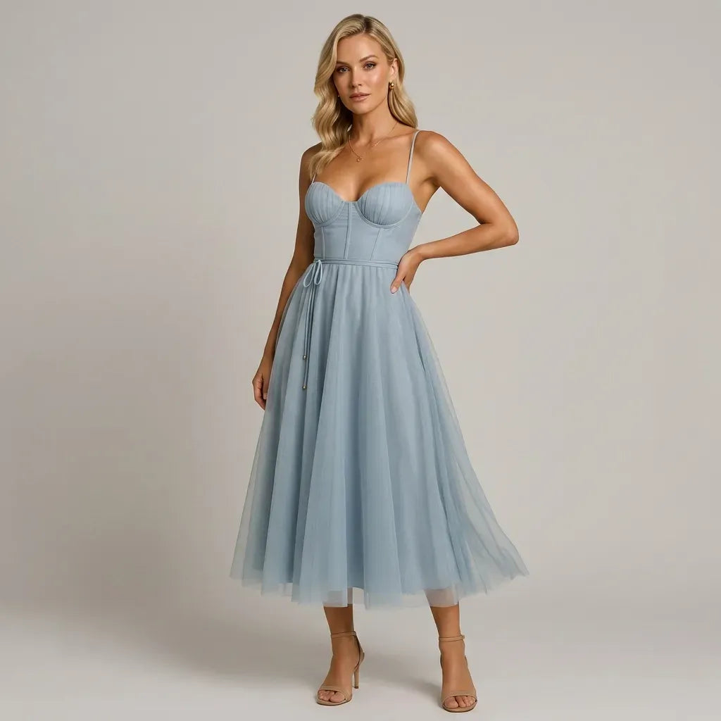 Sleeveless Chiffon Dress Cocktail Midi Light Blue 7
