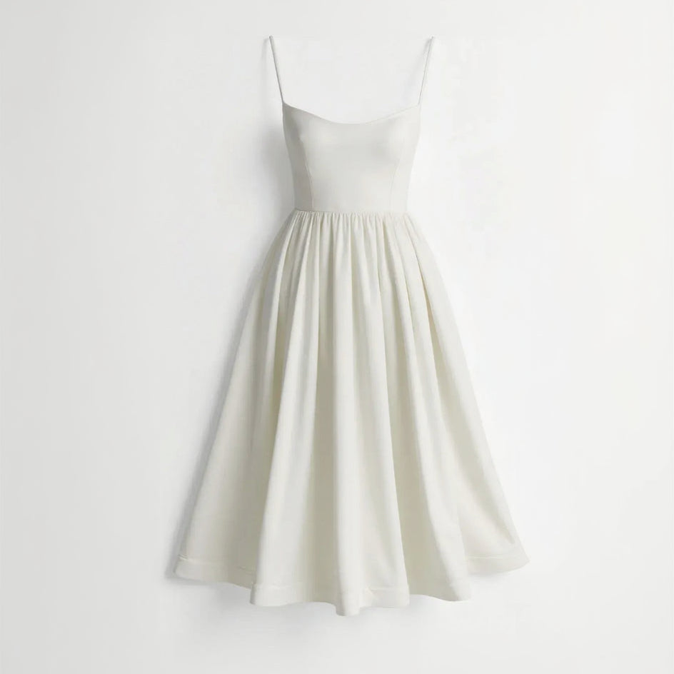 Sleeveless Flowy Dress Midi Summer White 10