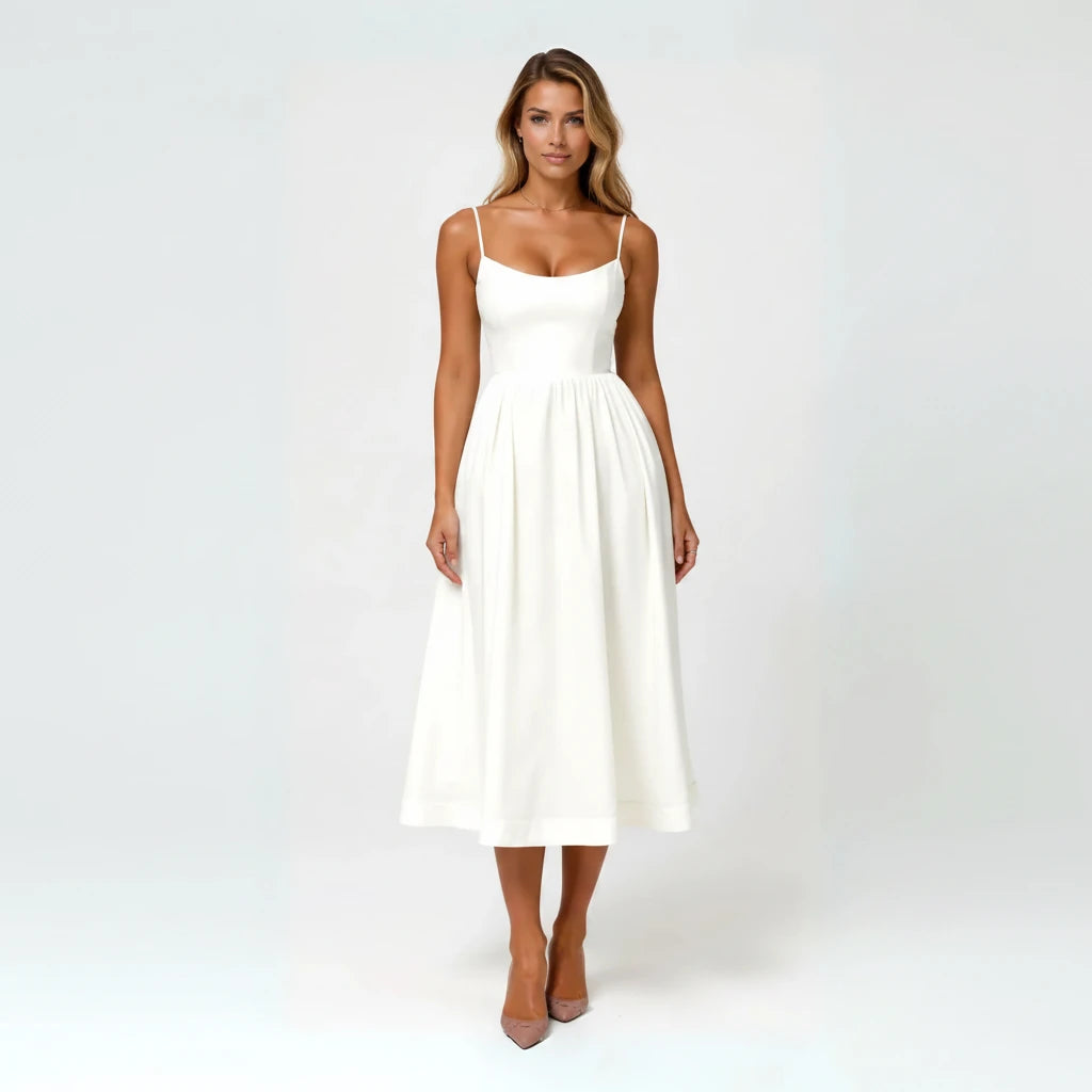 Sleeveless Flowy Dress Midi Summer White 12