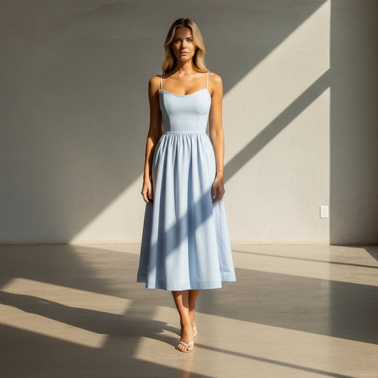 Sleeveless Flowy Dress Midi Summer Blue 7