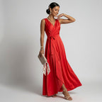 Sleeveless Maxi Dress with Wrap Look in Red – 1