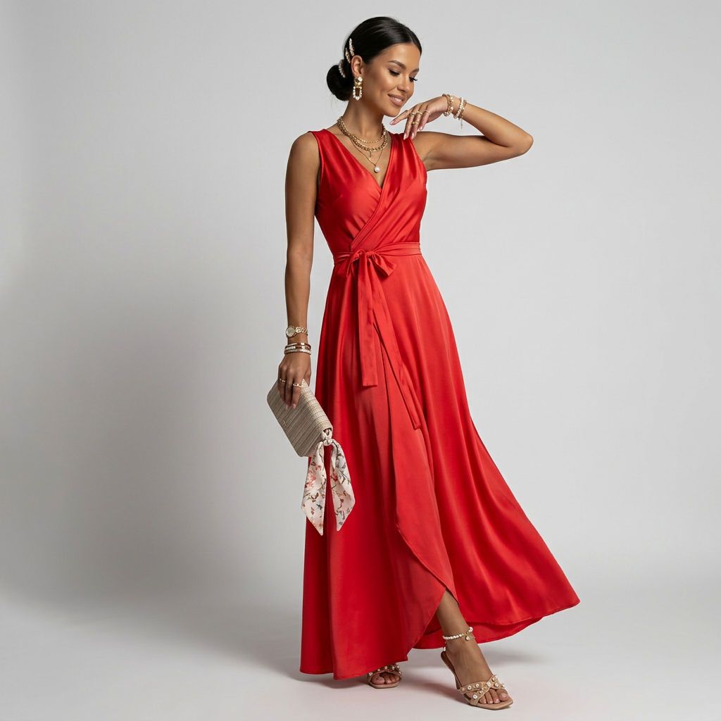 Sleeveless Maxi Dress with Wrap Look in Red – 1