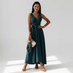 Sleeveless Maxi Dress with Wrap Look in Green – 11