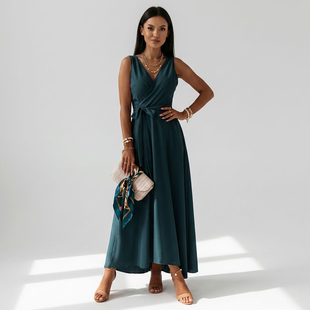 Sleeveless Maxi Dress with Wrap Look in Green – 11
