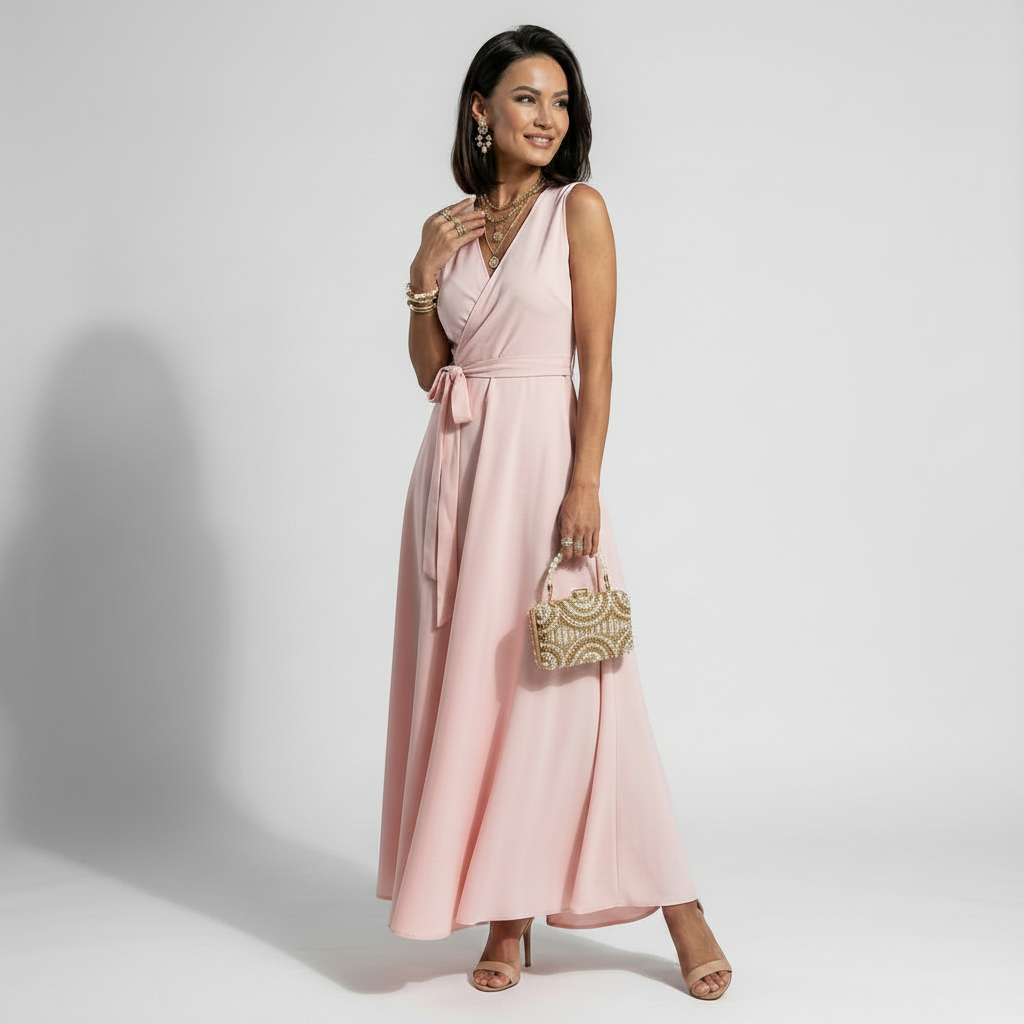 Sleeveless Maxi Dress with Wrap Look in Pink – 12
