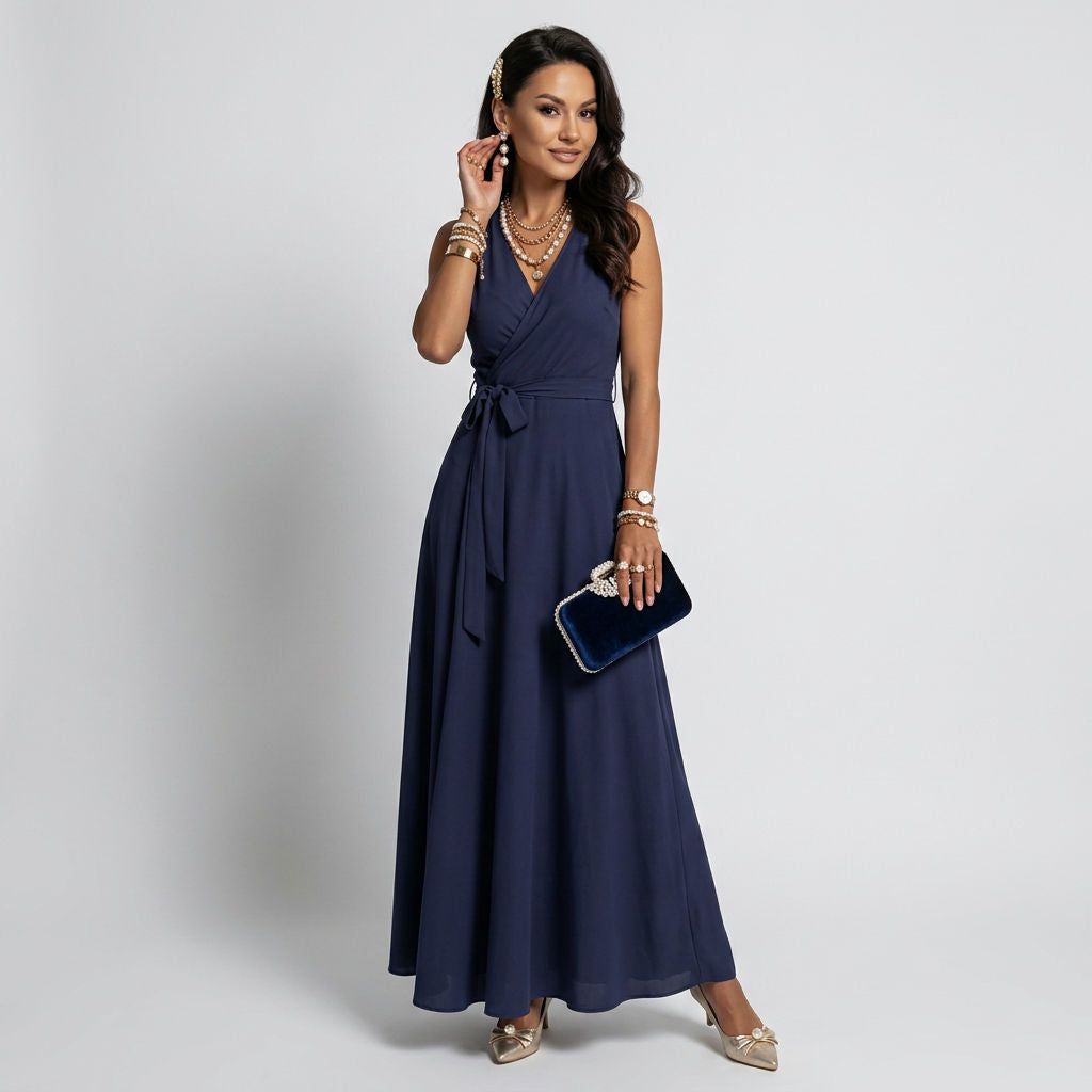 Sleeveless Maxi Dress with Wrap Look in Blue – 2