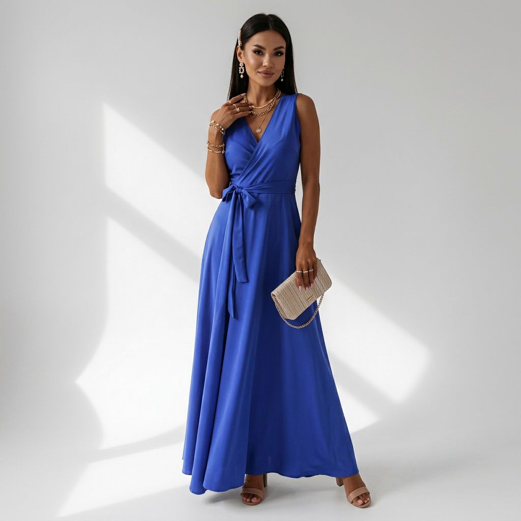 Sleeveless Maxi Dress with Wrap Look in Blue – 3