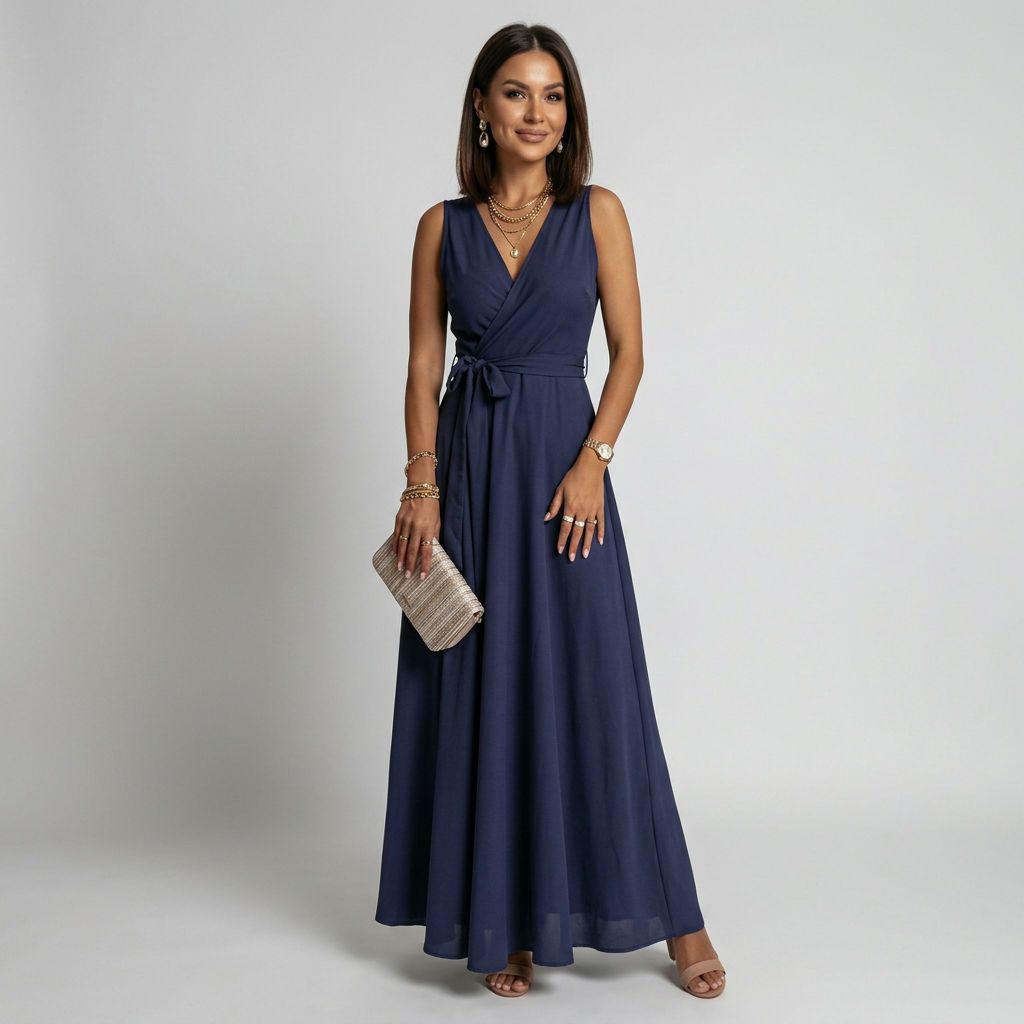 Sleeveless Maxi Dress with Wrap Look in Blue – 8