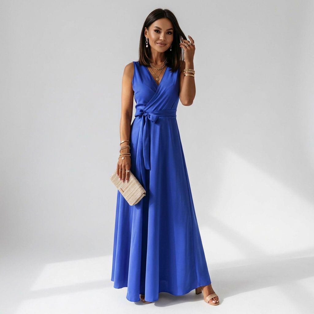 Sleeveless Maxi Dress with Wrap Look in Blue – 9