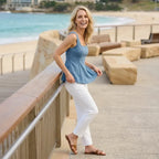 Sleeveless Peplum Top with Square Neck Blue 1