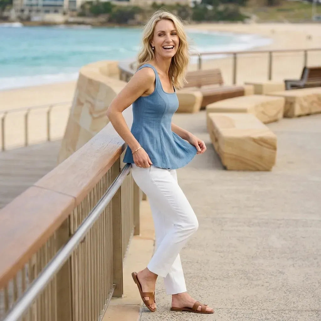 Sleeveless Peplum Top with Square Neck Blue 1