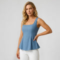 Sleeveless Peplum Top with Square Neck Blue 2