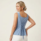 Sleeveless Peplum Top with Square Neck Blue 4