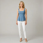 Sleeveless Peplum Top with Square Neck Blue 5