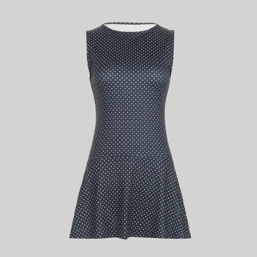 Sleeveless Skater Polka Dot Mini Dress Dark Blue 1