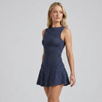 Sleeveless Skater Polka Dot Mini Dress Dark Blue 3