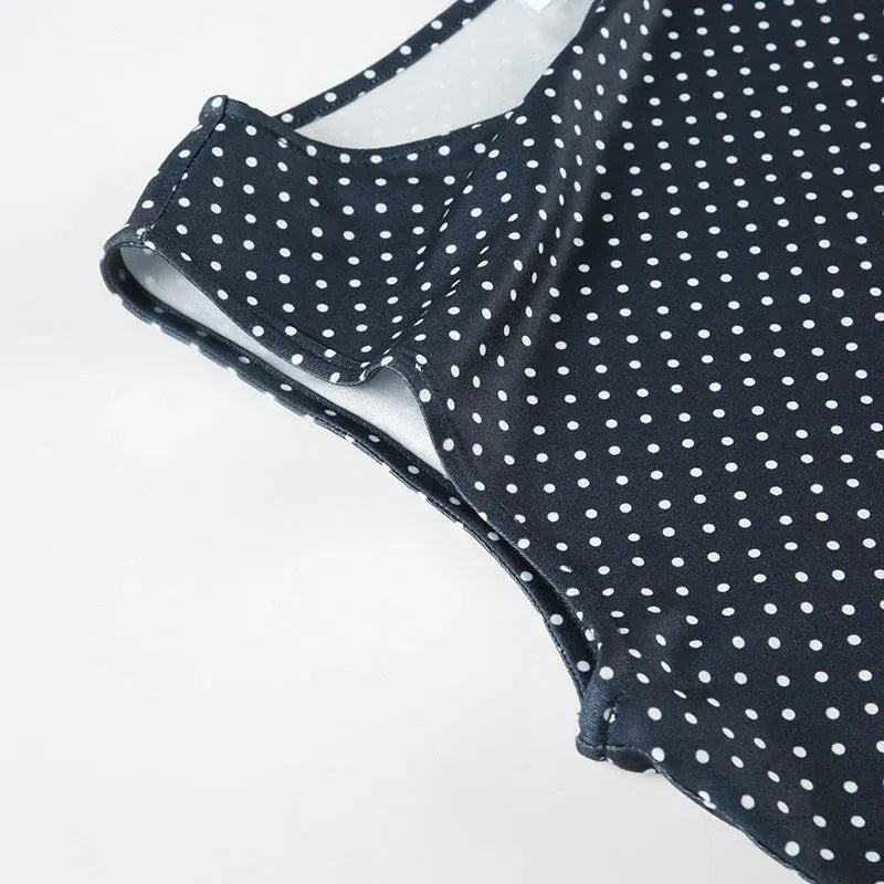 Sleeveless Skater Polka Dot Mini Dress Dark Blue 8