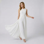 Sleeveless Wide-Leg Jumpsuit with Flowing Chiffon Overlay in White – 5