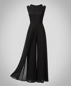 Sleeveless Wide-Leg Jumpsuit with Flowing Chiffon Overlay in Black – 7