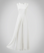 Sleeveless Wide-Leg Jumpsuit with Flowing Chiffon Overlay in White – 8