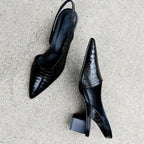 Slingback Closed Toe Heels with Block Heel Black 1