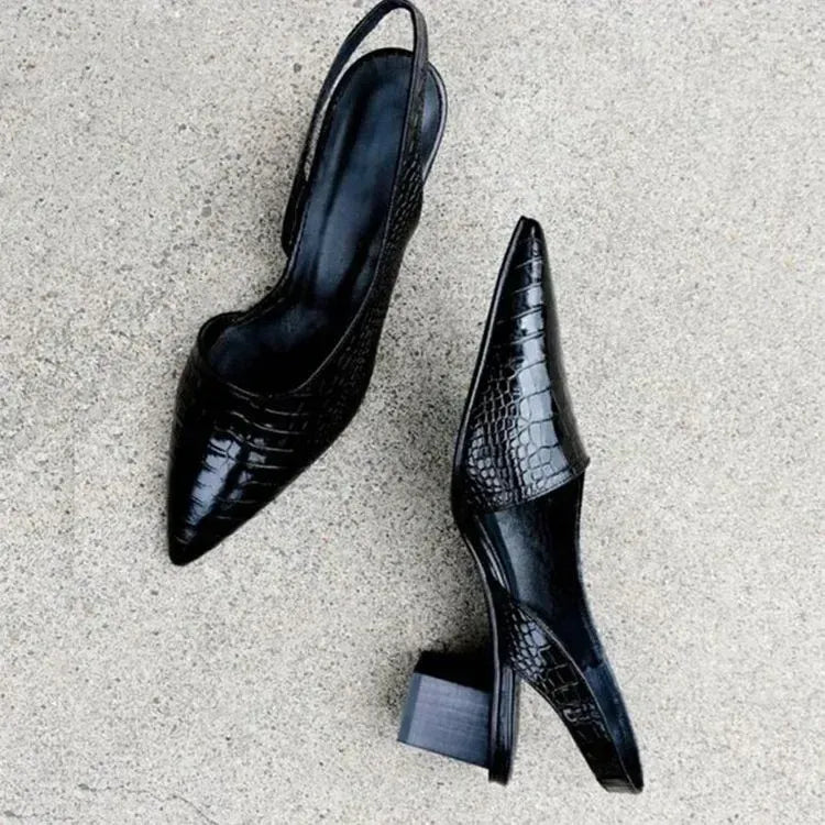 Slingback Closed Toe Heels with Block Heel Black 1