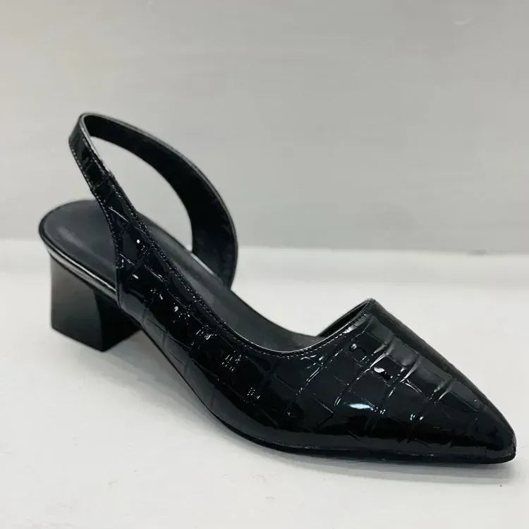 Slingback Closed Toe Heels with Block Heel Black 2