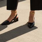 Slingback Closed Toe Heels with Block Heel Black 4