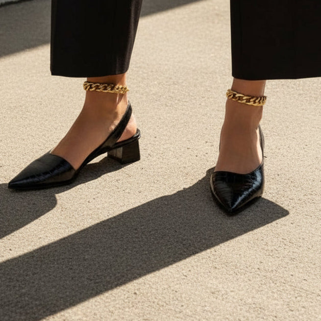 Slingback Closed Toe Heels with Block Heel Black 4