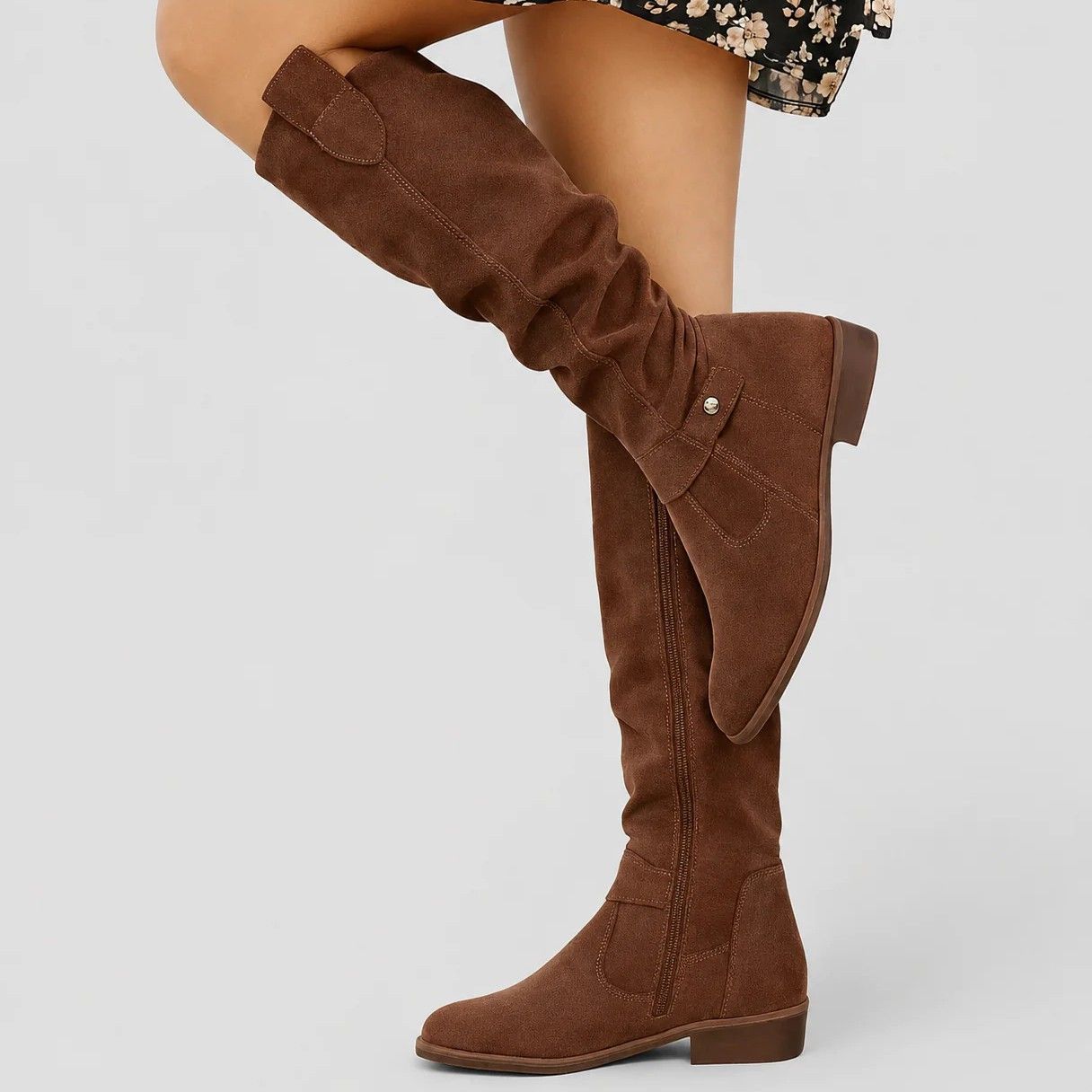 Slouchy Suede Knee High Boots Brown 1