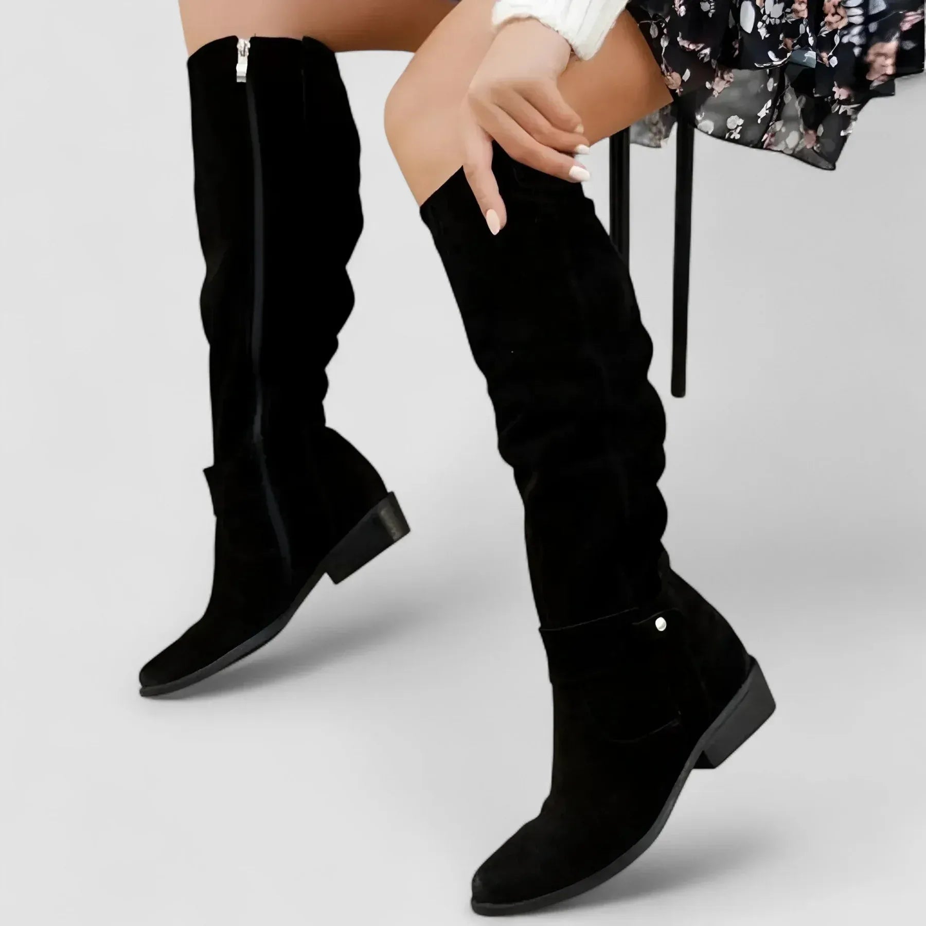 Slouchy Suede Knee High Boots Black 2