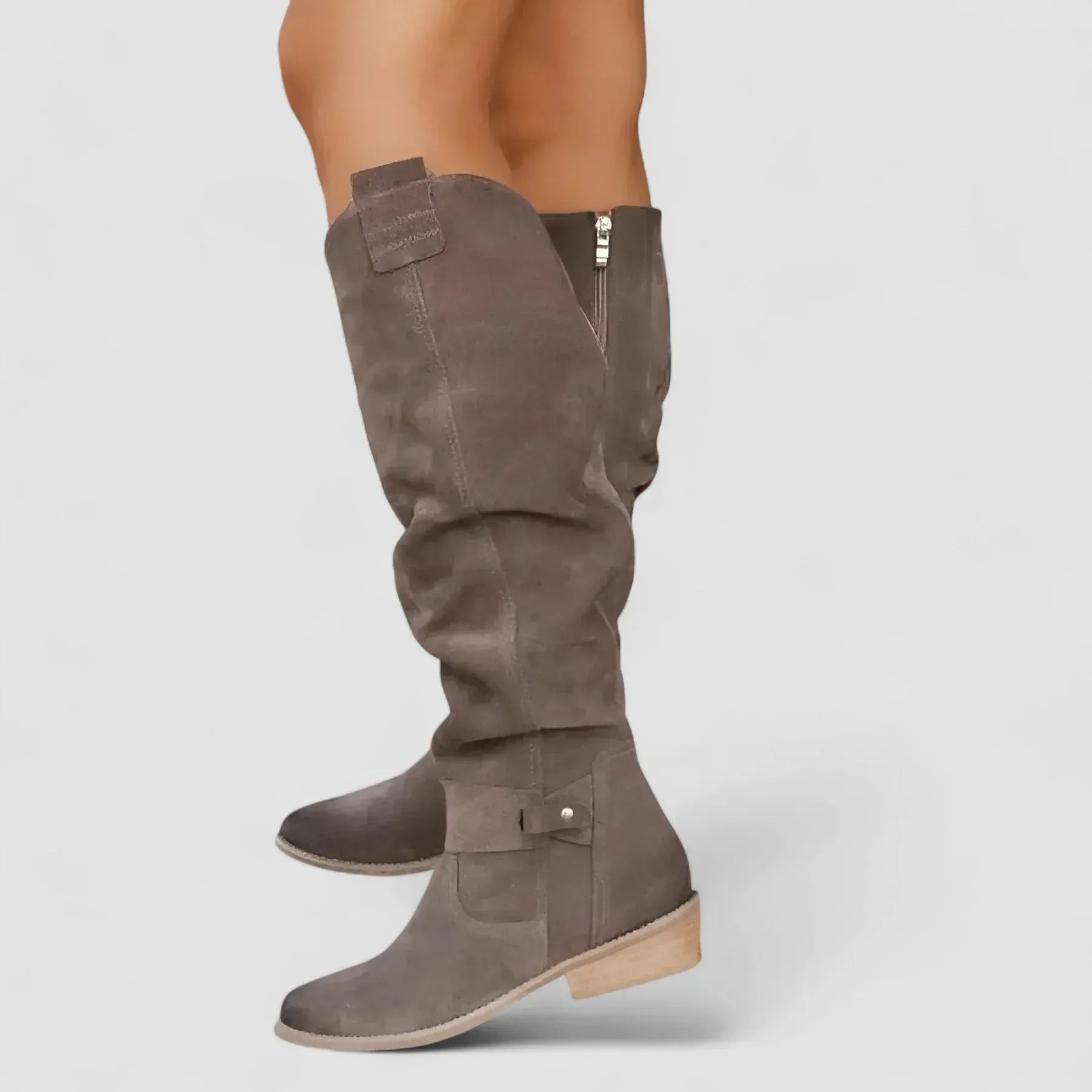 Slouchy Suede Knee High Boots Khaki 3
