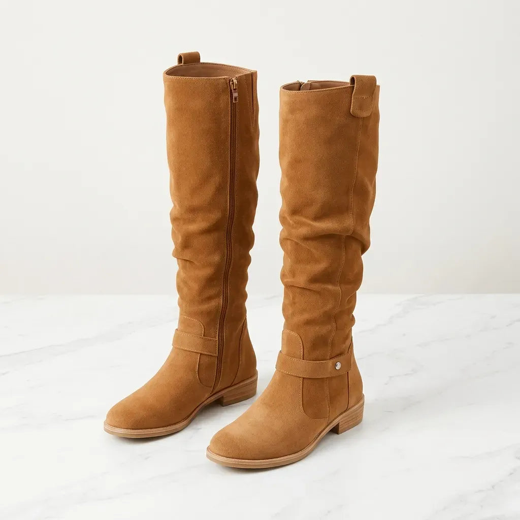 Slouchy Suede Knee High Boots Light Brown 4