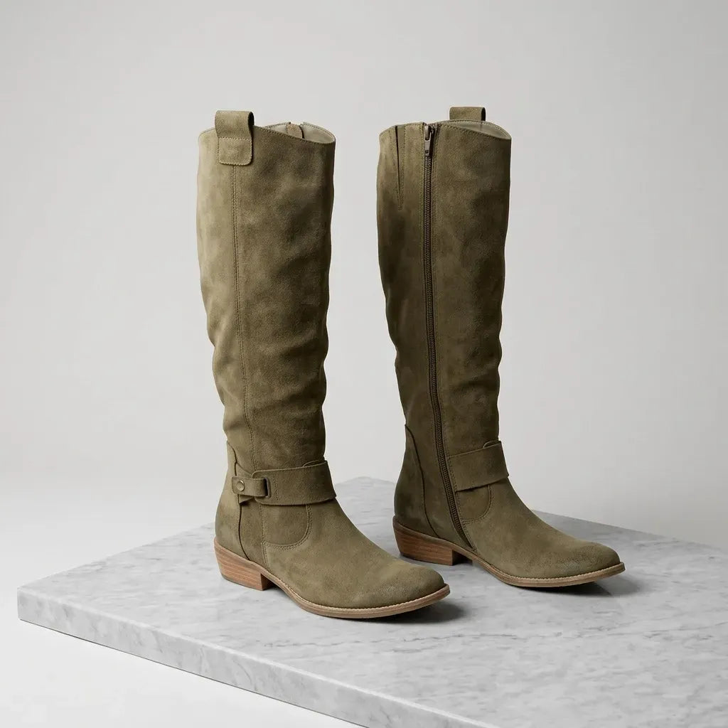 Slouchy Suede Knee High Boots Olive 5