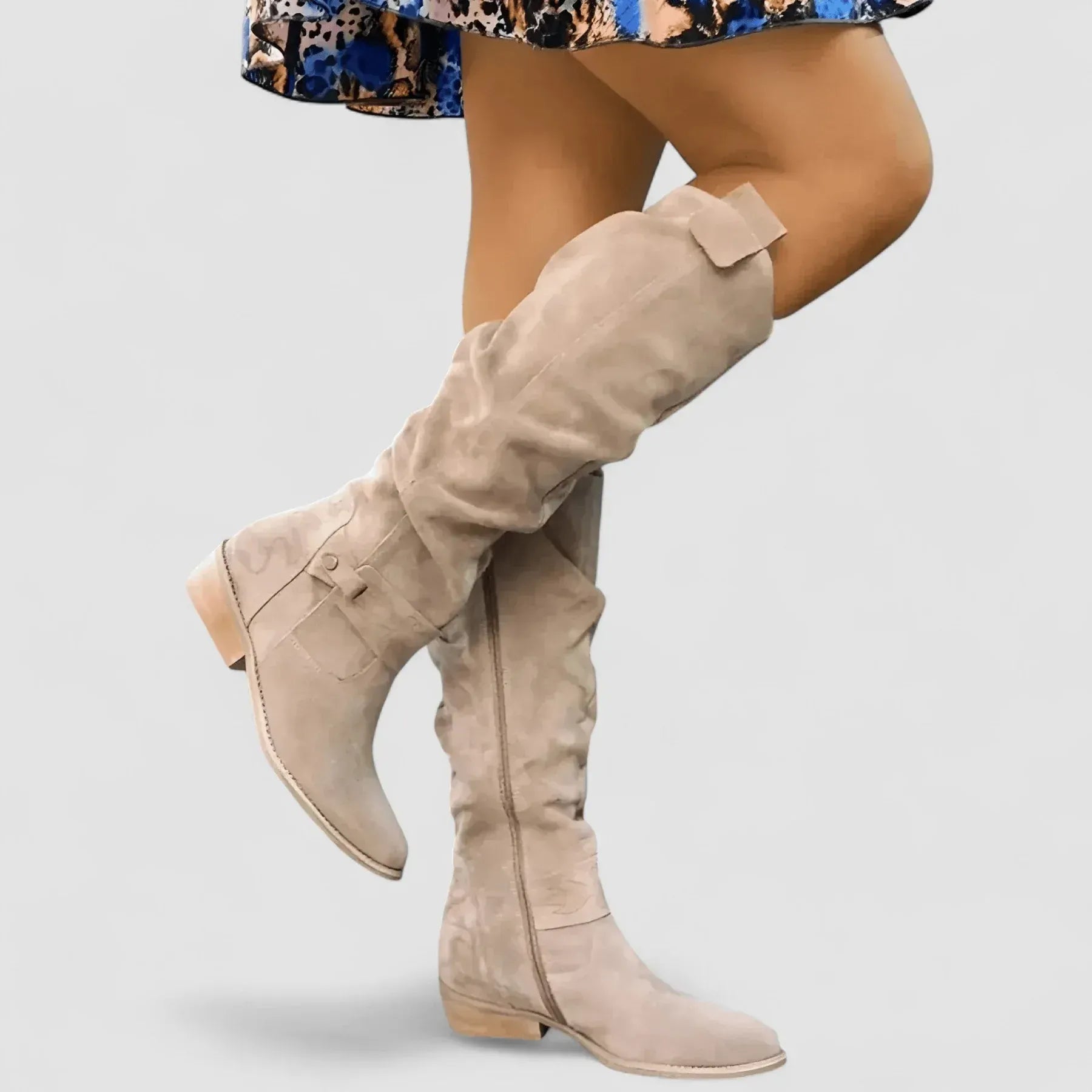 Slouchy Suede Knee High Boots Beige 6