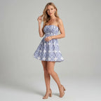 Smocked A-Line Cotton Strapless Mini Dress Blue 3