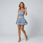 Smocked Tiered Strapless Mini Dress Blue 5